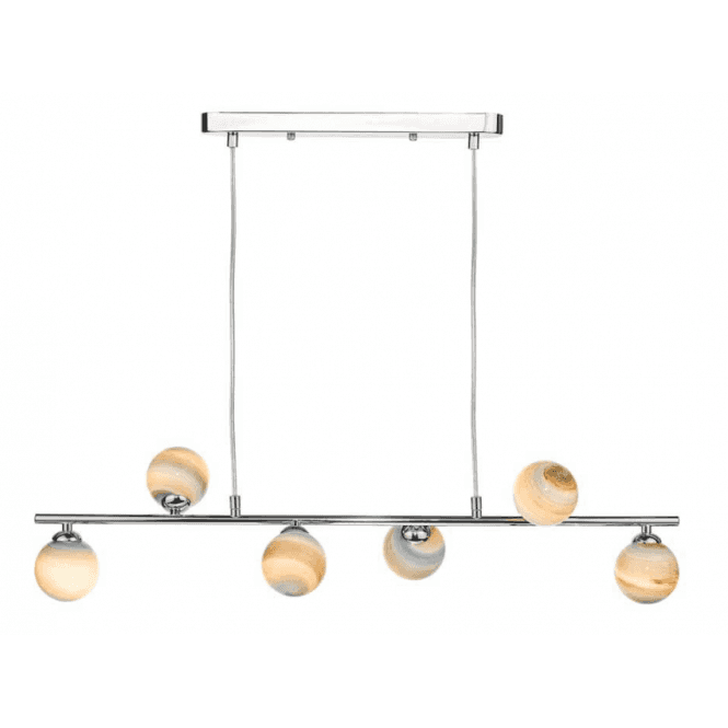Spiral 6 Light Bar Pendant | Polished Chrome With Planet Glass (8cm)