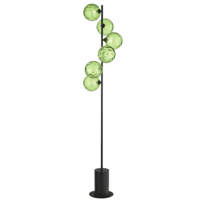Spiral 6 Light Floor Lamp | Matt Black With Green Dimpled Glass