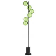 Spiral 6 Light Floor Lamp finished in Matt Black With Green Dimpled Glass