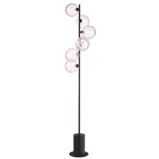Spiral 6 Light Floor Lamp finished in Matt Black With Pink Dimpled Glass