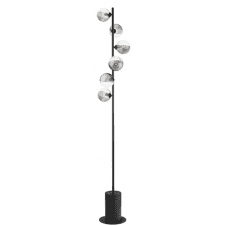 Spiral 6 Light Floor Lamp finished in Matt Black With Smoked & Clear Ribbed Glass (10cm)
