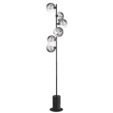 Spiral 6 Light Floor Lamp finished in Matt Black With Smoked & Clear Ribbed Glass (15cm)