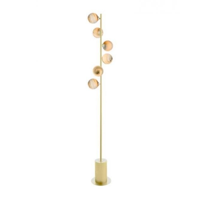 SPIRAL 6 Light Floor Lamp | Matt Gold & Planet Glass (10cm)