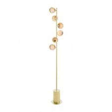 SPIRAL 6 Light Floor Lamp finished in Matt Gold & Planet Glass (Large)