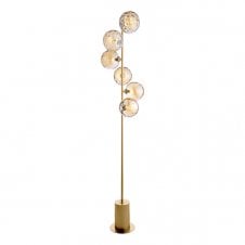 SPIRAL 6 Light Floor Lamp finished in Matt Gold With Champagne Dimpled Glass