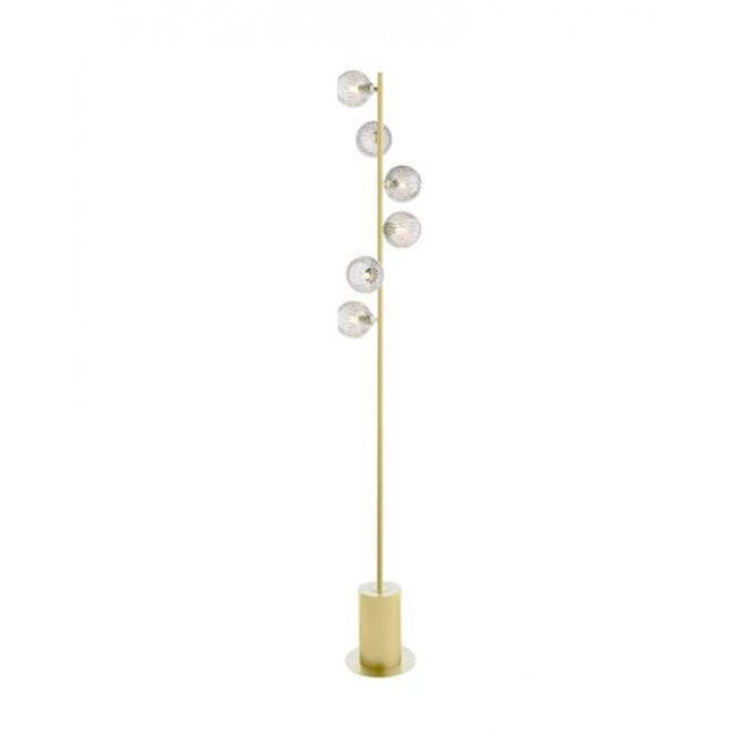 SPIRAL 6 Light Floor Lamp | Matt Gold With Clear Glass & Inner Wire Detail