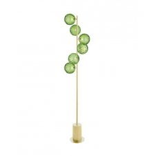 SPIRAL 6 Light Floor Lamp finished in Matt Gold With Green Dimpled Glass