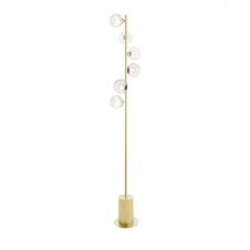SPIRAL 6 Light Floor Lamp finished in Matt Gold With Opal & Clear Ribbed Glass