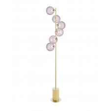 SPIRAL 6 Light Floor Lamp finished in Matt Gold With Pink Dimpled Glass