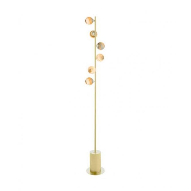 SPIRAL 6 Light Floor Lamp | Matt Gold With Planet Glass (8cm)