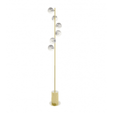 SPIRAL 6 Light Floor Lamp | Matt Gold With Smoked finished in Clear Ribbed Glass (10cm)