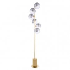 SPIRAL 6 Light Floor Lamp finished in Matt Gold With Smoked & Clear Ribbed Glass (15cm)
