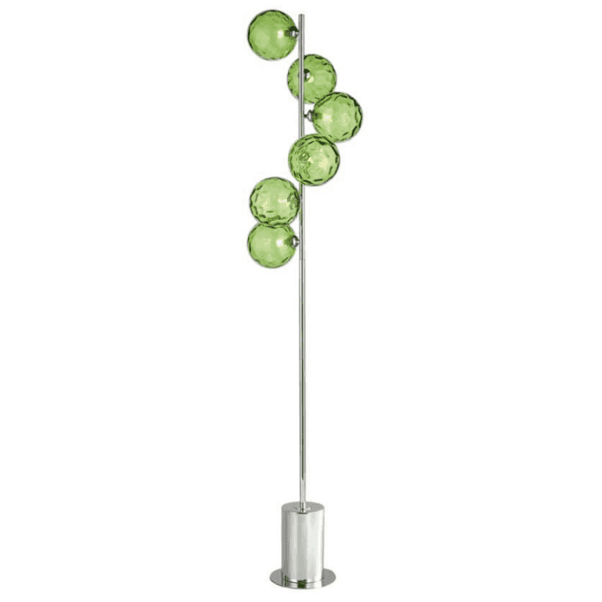 Spiral 6 Light Floor Lamp | Polished Chrome With Green Dimpled Glass