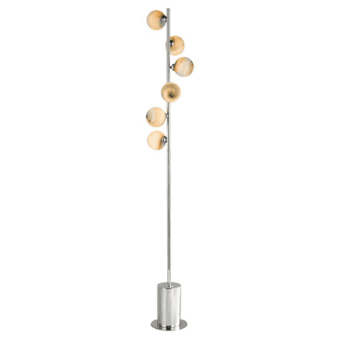 Spiral 6 Light Floor Lamp | Polished Chrome With Planet Glass (10cm)