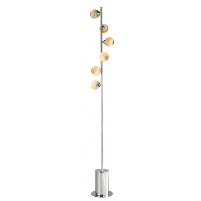 Spiral 6 Light Floor Lamp | Polished Chrome With Planet Glass (8cm)