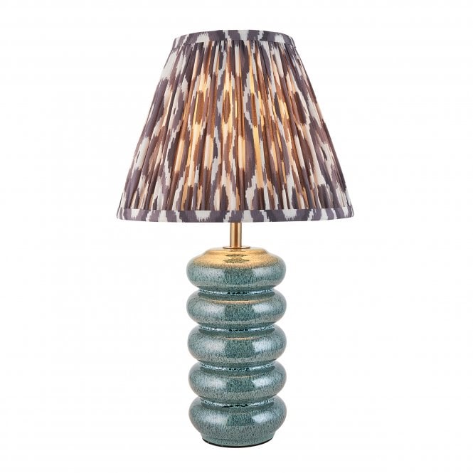 Squash Ceramic Table Lamp with Ikat Pattern in Pearl Grey