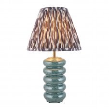 blue ceramic table lamp with grey ikat pattern shade