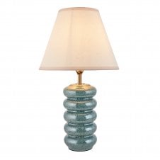 blue ceramic table lamp with white lampshade