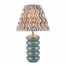 blue ceramic table lamp with grey ripple pattern shade