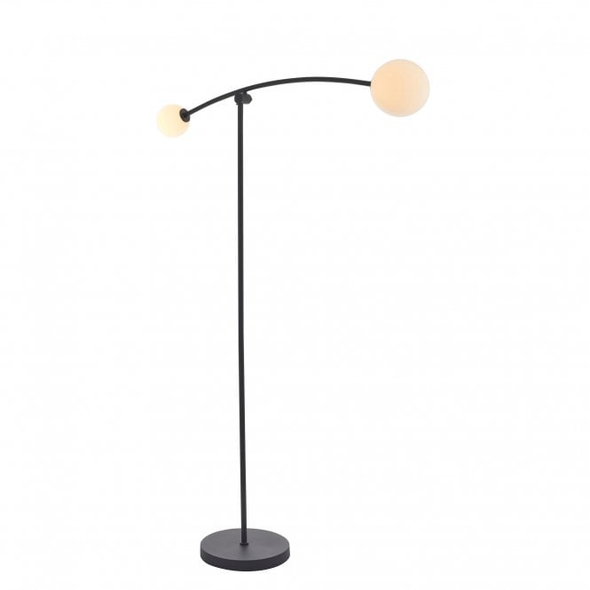 STABILITY Black Arched Floor Lamp with 2 Opal Glass Shades