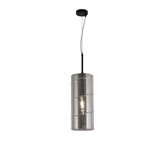 STACKER Ceiling Pendant Matt Black/Smoked Cylindrical Glass Shade with Spiral Design