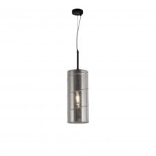 STACKER Ceiling Pendant Matt Black/Smoked Cylindrical Glass Shade with Spiral Design