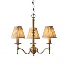 traditional 3 light pendant in antique brass with shades