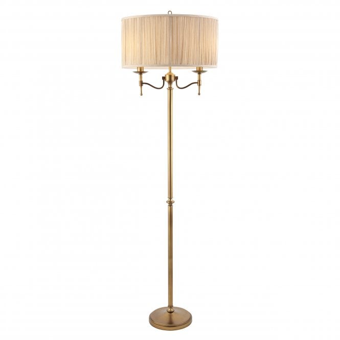 STANFORD traditional standard lamp in aged brass with beige shade