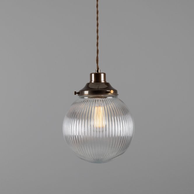 STANLEY holophane glass globe ceiling pendant light with antique brass suspension