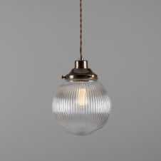 STANLEY holophane glass globe ceiling pendant light with antique brass suspension