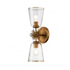distressed gold double wall light with glass shades