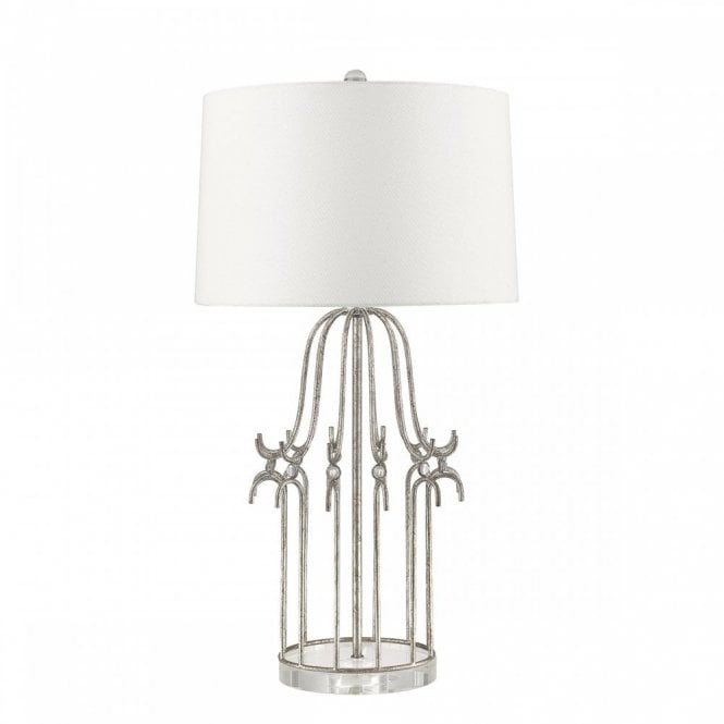 STELLA distressed silver table lamp with crystal accents and drum shade