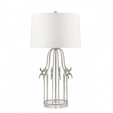 STELLA distressed silver table lamp with crystal accents and drum shade
