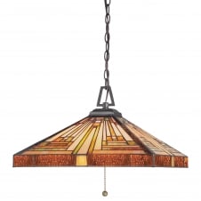 decorative geometric Tiffany ceiling pendant in warm amber tones