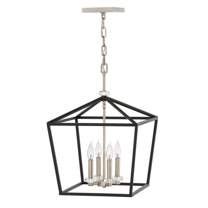 STINSON 4 Light Large Pendant/Semi-Flush in Black with Polished Nickel Finish