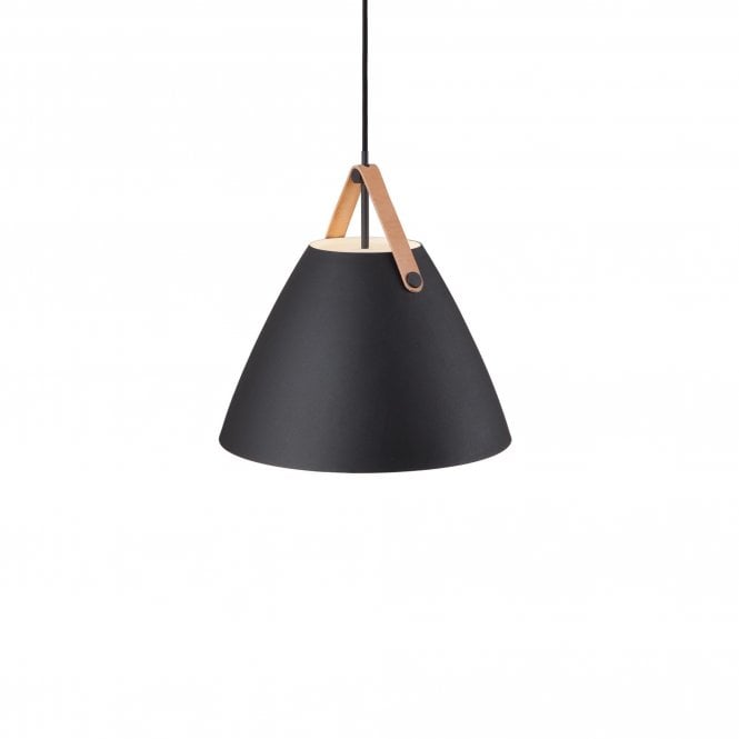 STRAP 36 contemporary black pendant with leather effect strap