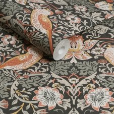 Strawberry Thief Charcoal Grey Wallpaper