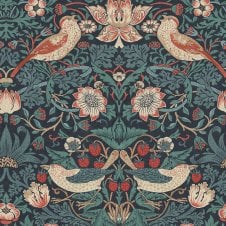 Strawberry Thief Deep Blue Blue Wallpaper