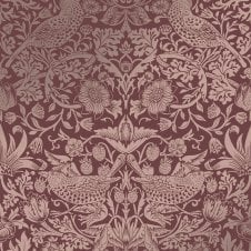 Strawberry Thief Fibrous Burgundy Red Wallpaper