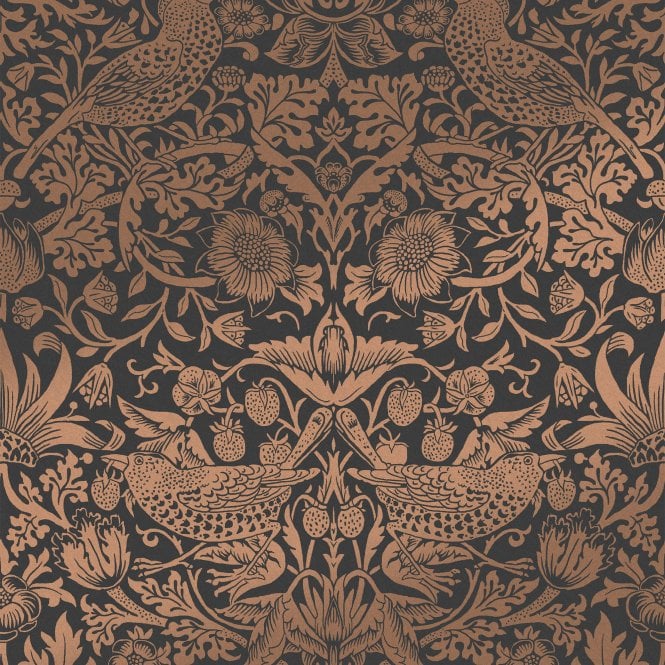 Strawberry Thief Fibrous Charcoal Grey Wallpaper
