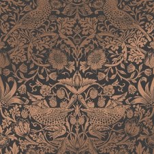 william morris fiberous strawberry thief wallpaper in charcoal grey