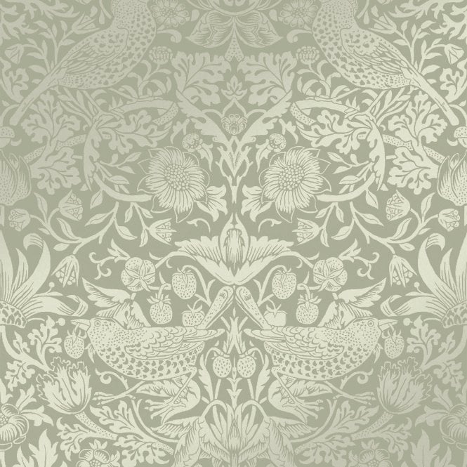 Strawberry Thief Fibrous Sage Green Wallpaper
