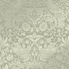 William Morris fiberous strawberry thief wallpaper in sage green