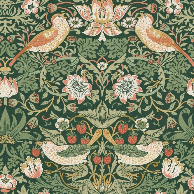 Strawberry Thief Rich Green Green Wallpaper