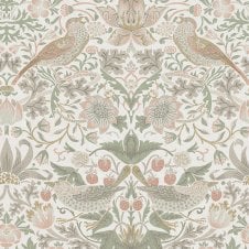 Strawberry Thief Sage & Pink  Multi Wallpaper