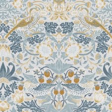 Strawberry Thief Soft Blue Blue Wallpaper