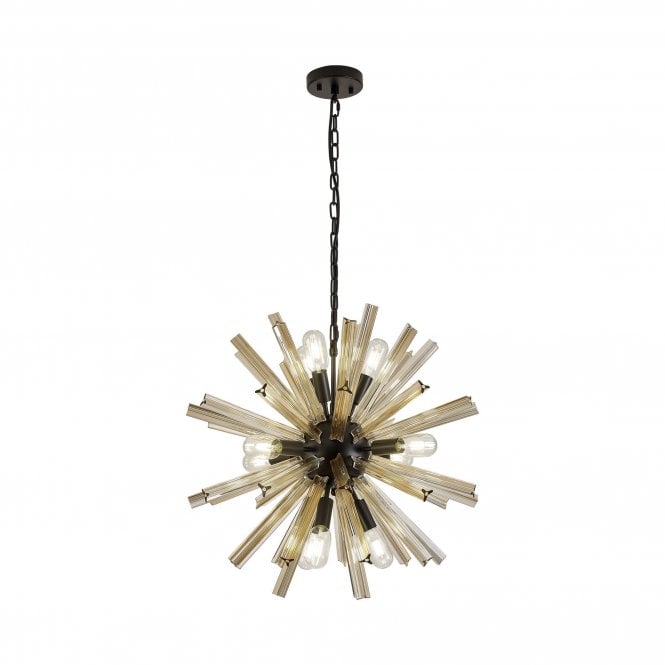 STRAWS 10 Light E14 | Round Pendant Matt Black and Champagne Gold Glass