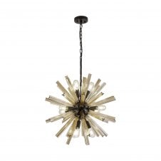 STRAWS 10 Light E14 | Round Pendant Matt Black and Champagne Gold Glass