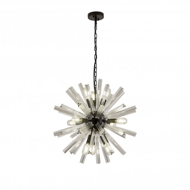 STRAWS 10 Light E14 | Round Pendant Matt Black and Clear Glass
