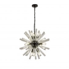 STRAWS 10 Light E14 | Round Pendant Matt Black and Clear Glass